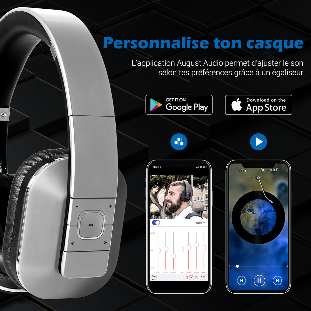Casque Bluetooth  supra-auriculaires NFC AptX à faible latence - August EP650 Casque Bluetooth  supra-auriculaires NFC AptX à faible latence - August EP650