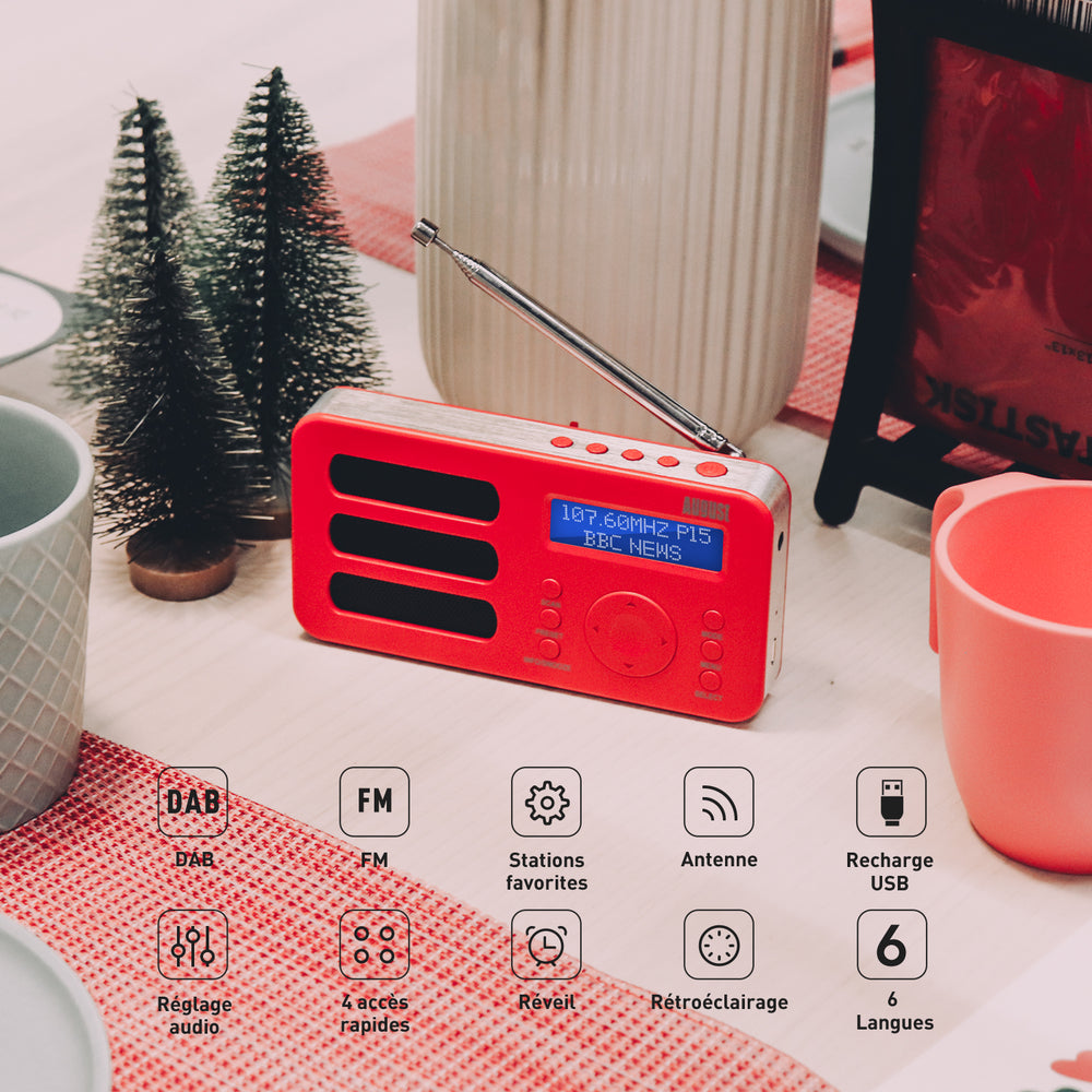 FM DAB+ Radio Portable Réveil Numérique RDS AUX Batterie Rechargeable August MB225 FM DAB+ Radio Portable Réveil Numérique RDS AUX Batterie Rechargeable August MB225