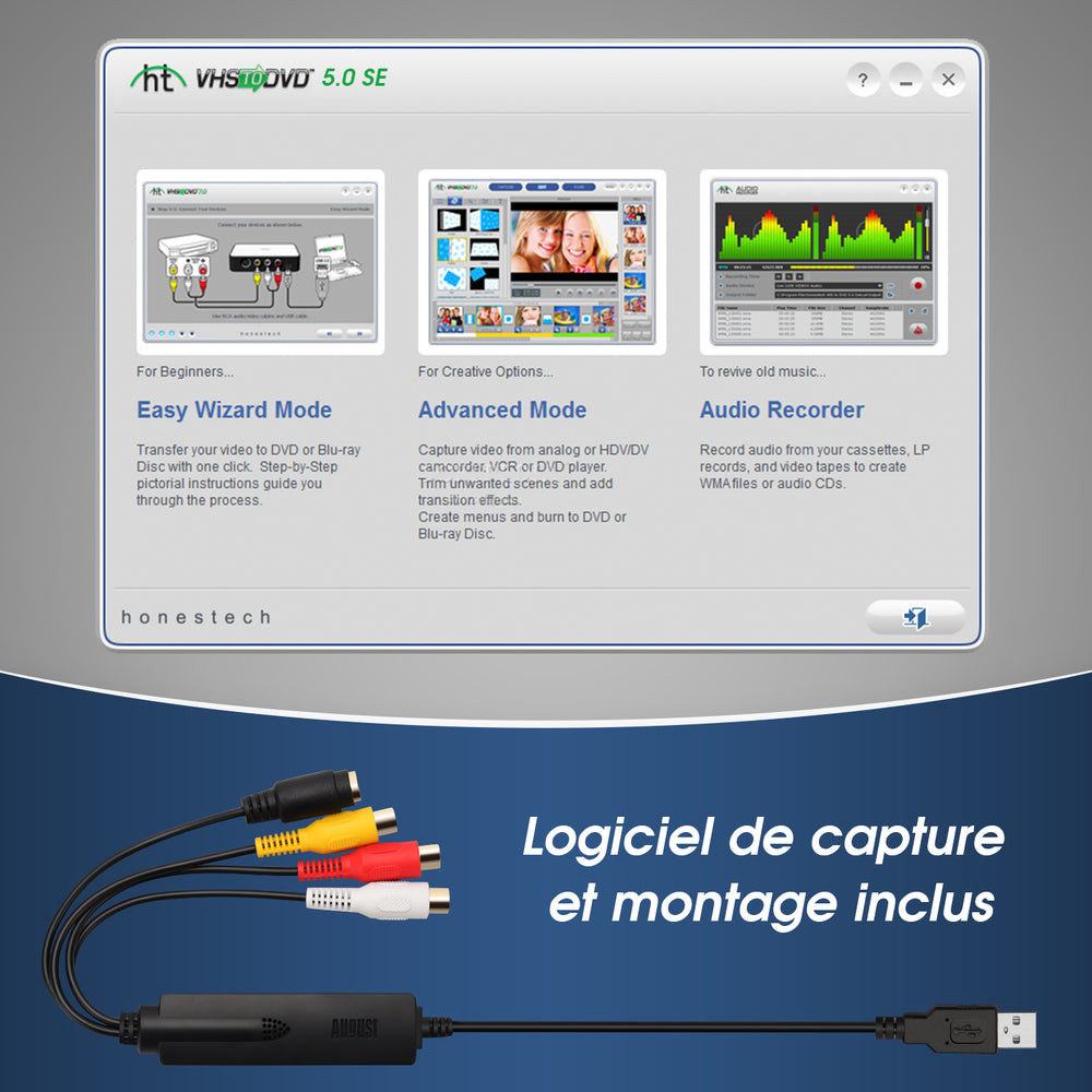 Convertisseur analogique-numérique VHS, caméscope August VGB350 Convertisseur analogique-numérique VHS, caméscope August VGB350