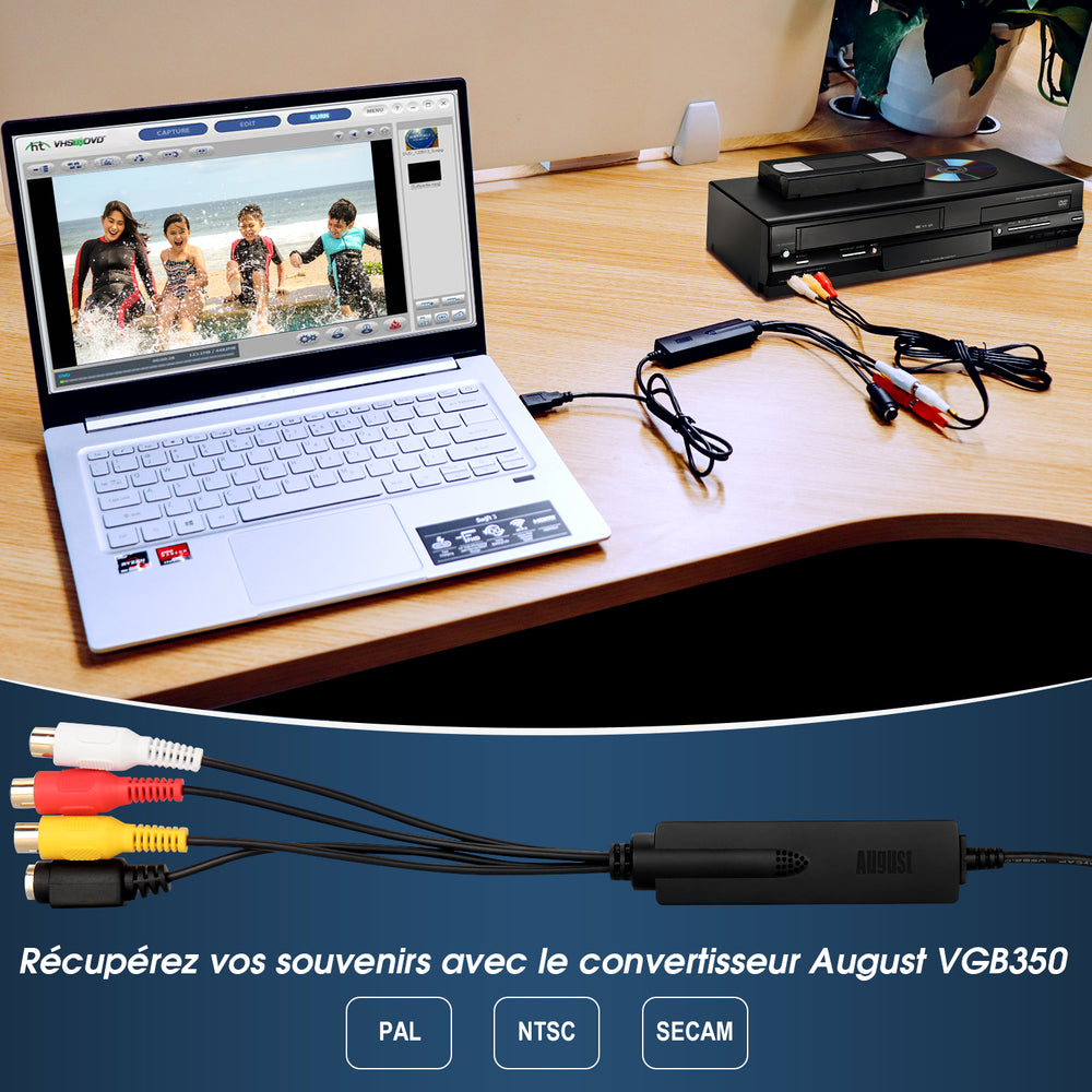 Convertisseur analogique-numérique VHS, caméscope August VGB350 Convertisseur analogique-numérique VHS, caméscope August VGB350
