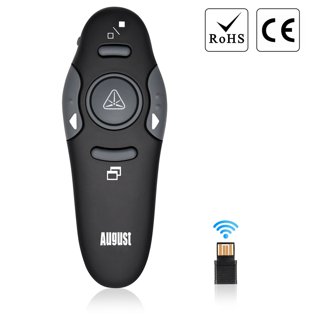 Clicker de télécommande sans fil Présentateur de Powerpoint à laser rouge  August LP205R