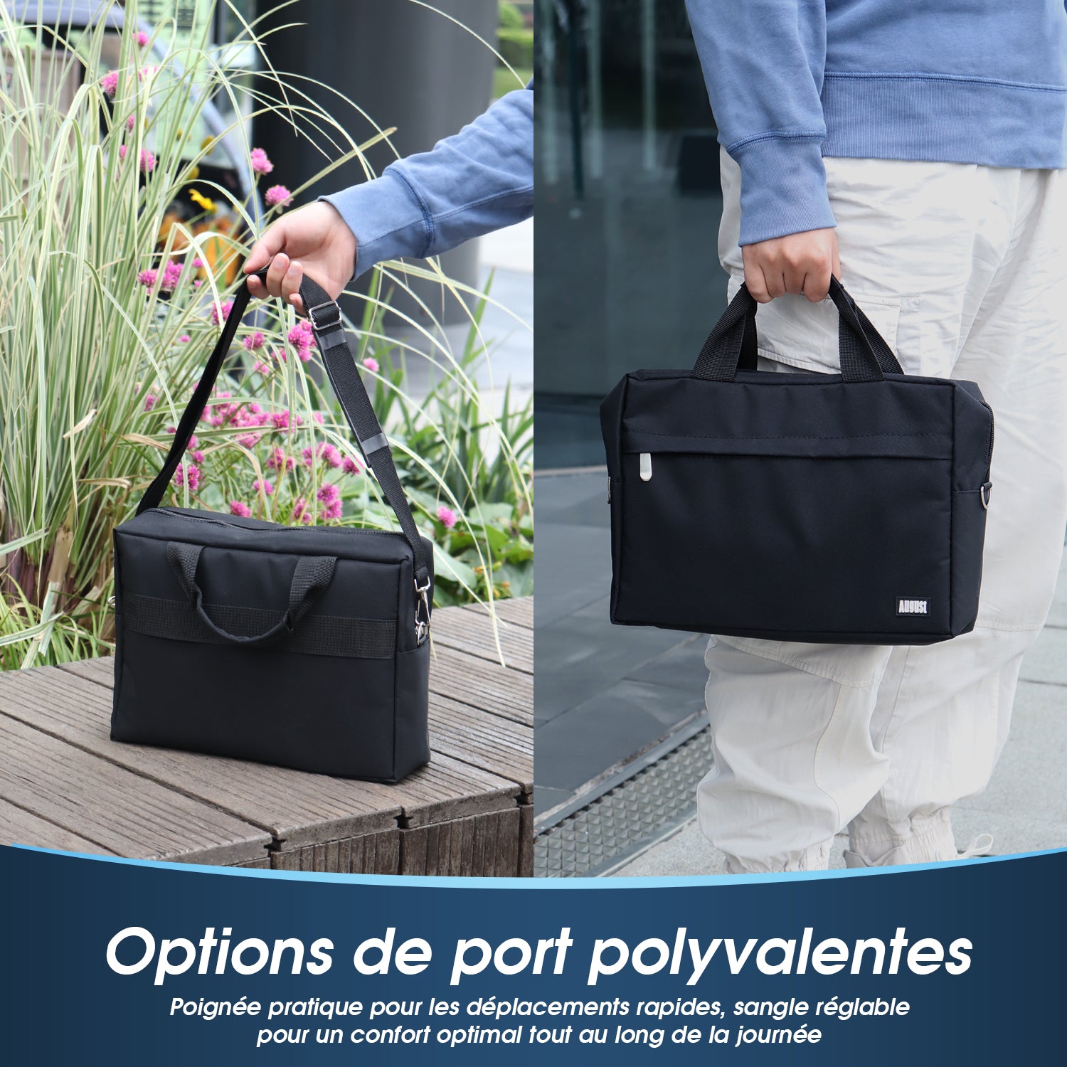 Mallette en tissu de 13 pouces et sac à bandoulière pour ordinateur portable pour Tech August BAG383