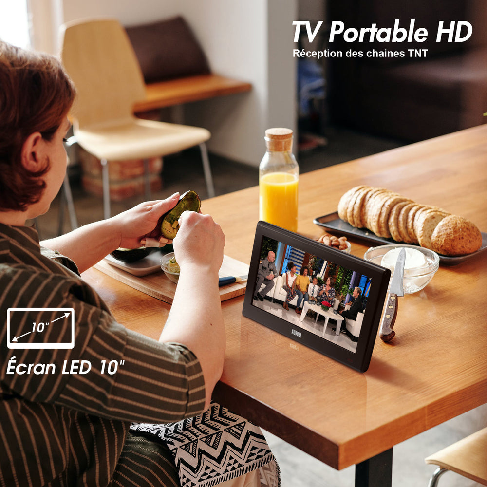 TV portable 10 pouces TNT numérique HDMI USB PVR AV-In multimédia DVB-T2 August DA100D