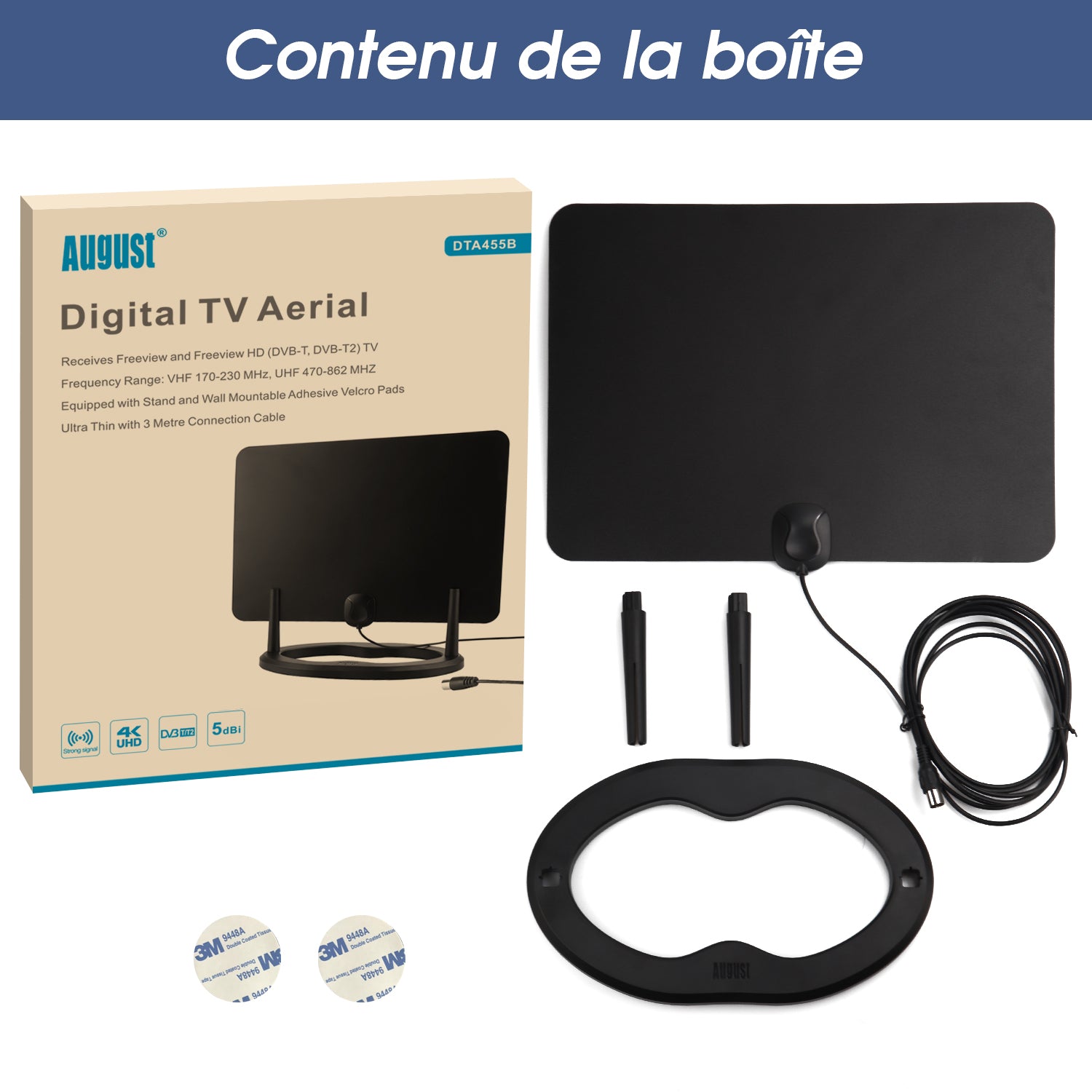 Antenne plate de télévision numérique pour TNT et TNT HD - August DTA455