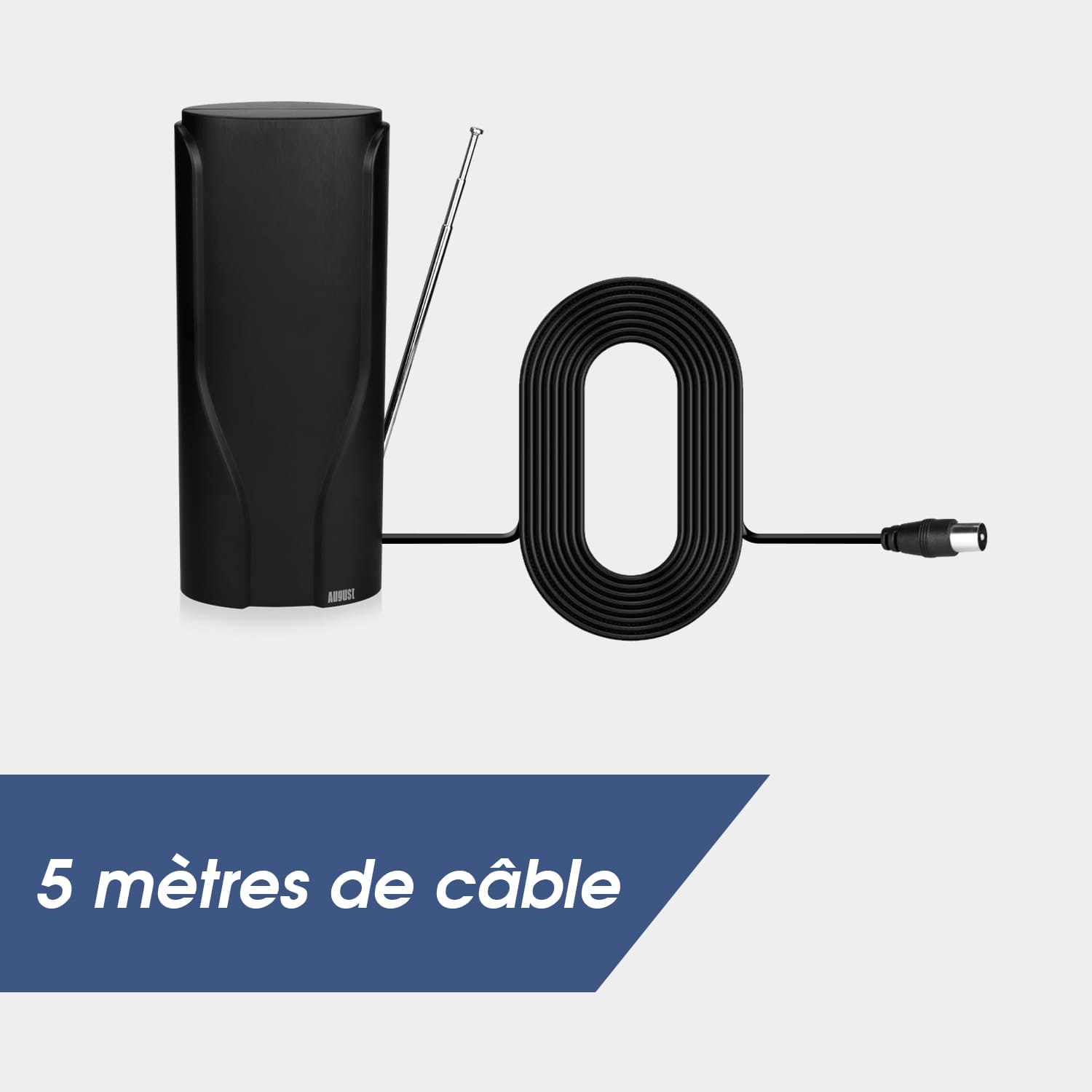 Antenne télescopique intérieure numérique HD à gain élevé TNT avec montage mural August DTA600