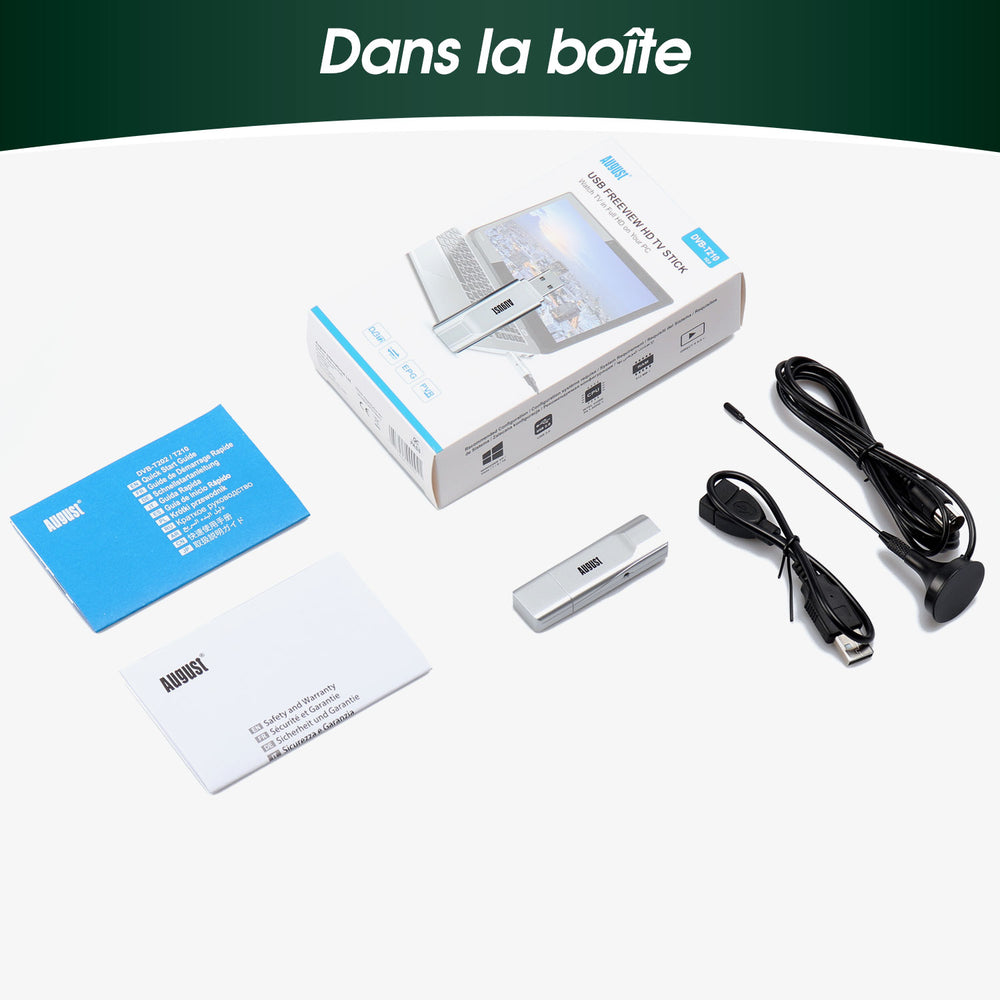 Clé USB DVB-T2 PC TNT TV PC Tuner Regarder des enregistrements Timeshift TV en direct PC portable August DVB-T210