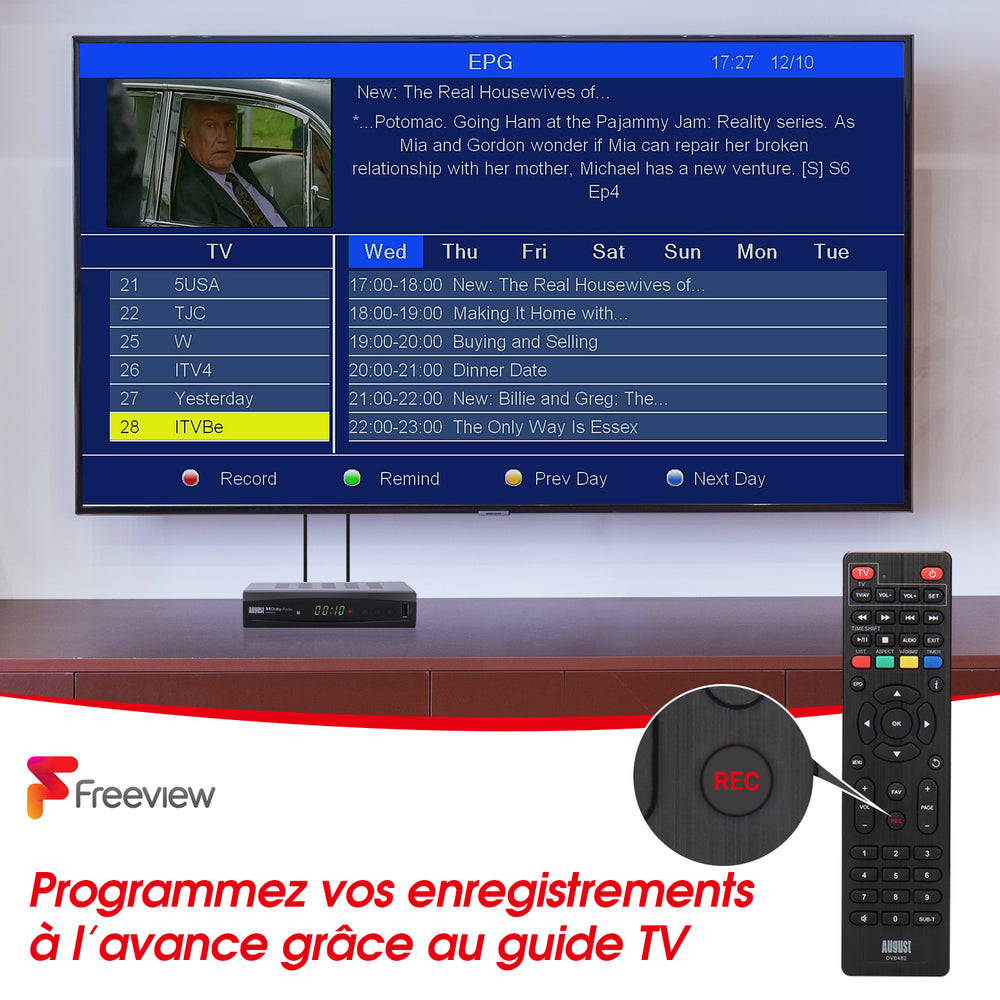 TNT HD -Décodeur -double enregistreur - AUGUST DVB482 - Regardez et enregistrez deux chaînes