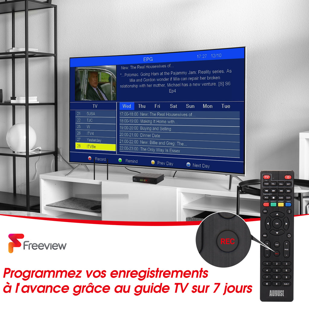 Boîtier d'enregistrement TV TNT avec stockage SSD interne de 256 Go pour plus de 100 heures de télévision - August DVB502