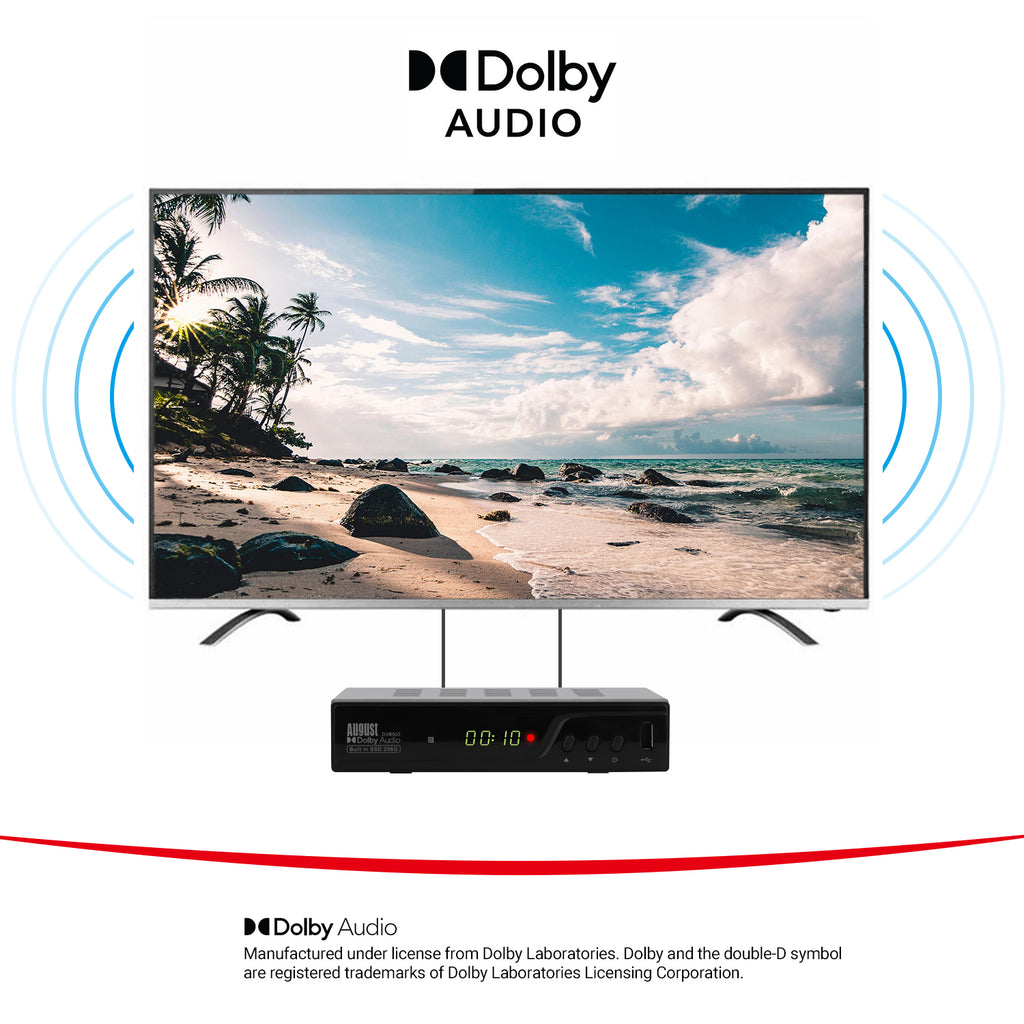 Boîtier d'enregistrement TV TNT avec stockage SSD interne de 256 Go pour plus de 100 heures de télévision - August DVB502