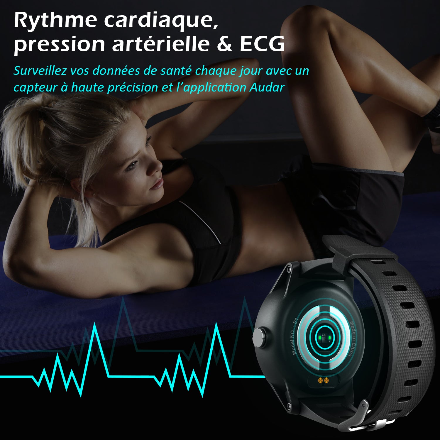 Montre de remise en forme intelligente Surveillez votre famille ou votre Fréquence cardiaque Pression artérielle Batterie longue durée Audar E1