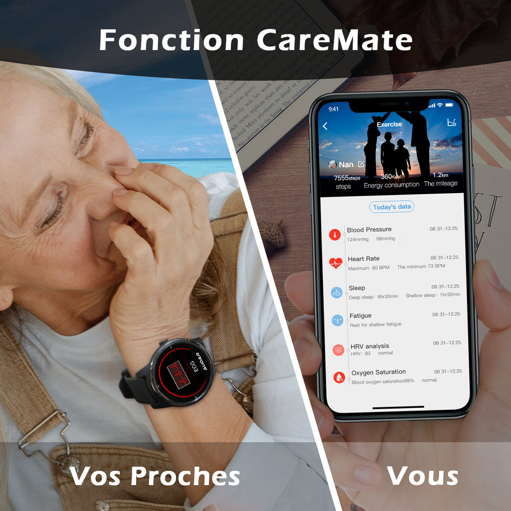 Montre de remise en forme intelligente Surveillez votre famille ou votre Fréquence cardiaque Pression artérielle Batterie longue durée Audar E1