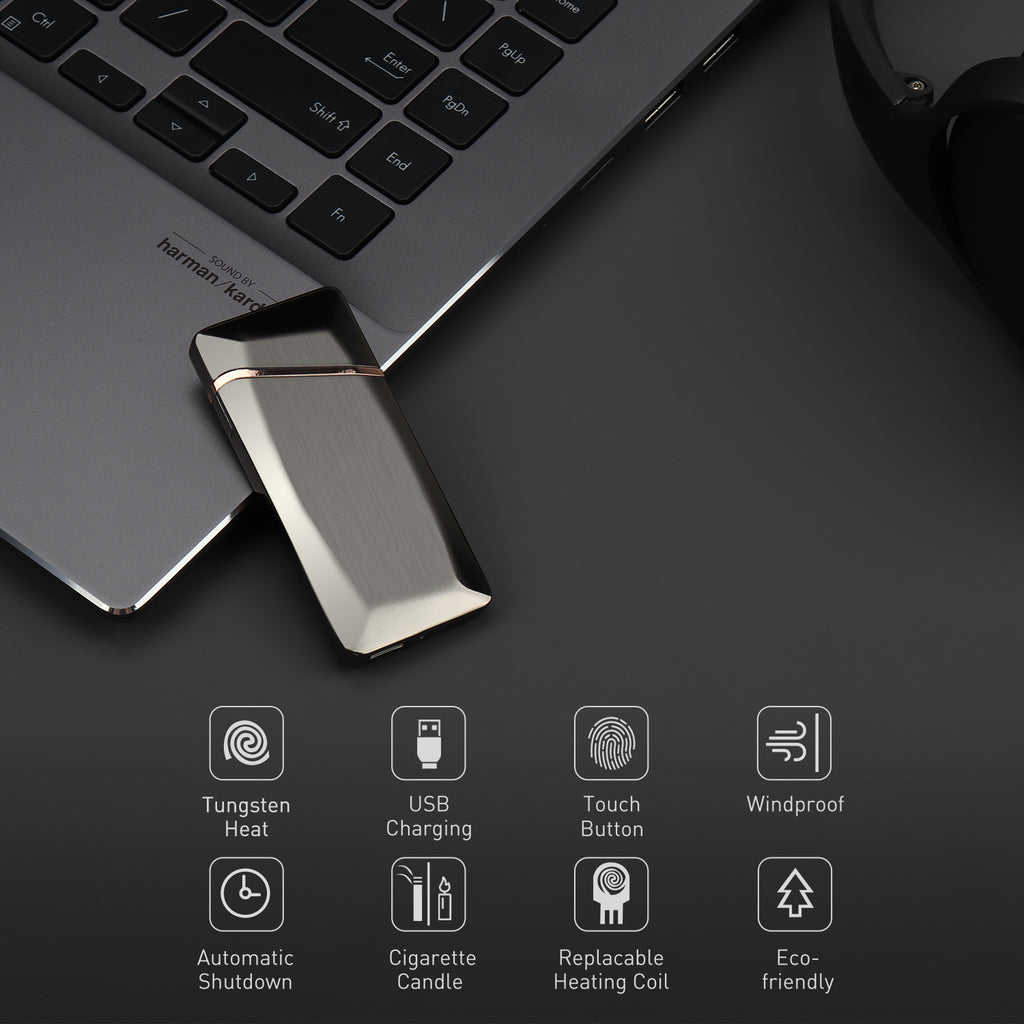 Briquet Rechargeable USB Coupe-Vent Sans Flamme Bobine Électronique Commande tactile EC225