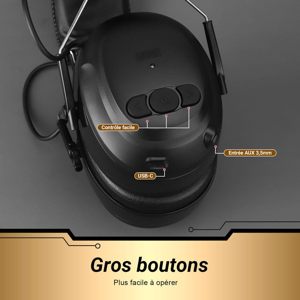 Écouteurs Bluetooth rechargeables avec protège-oreilles antibruit ANC - AUGUST EP120