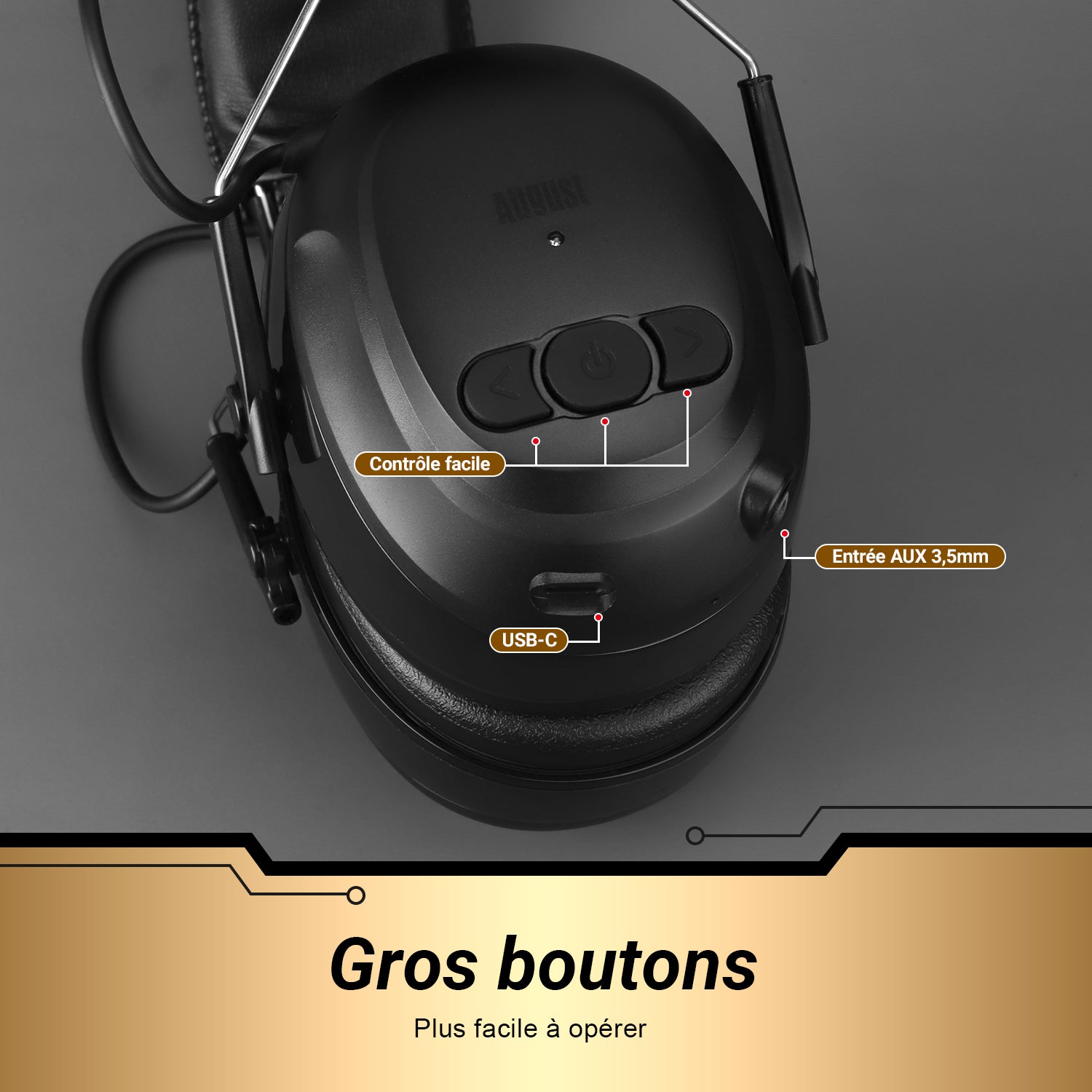 Écouteurs Bluetooth rechargeables avec protège-oreilles antibruit ANC - AUGUST EP120