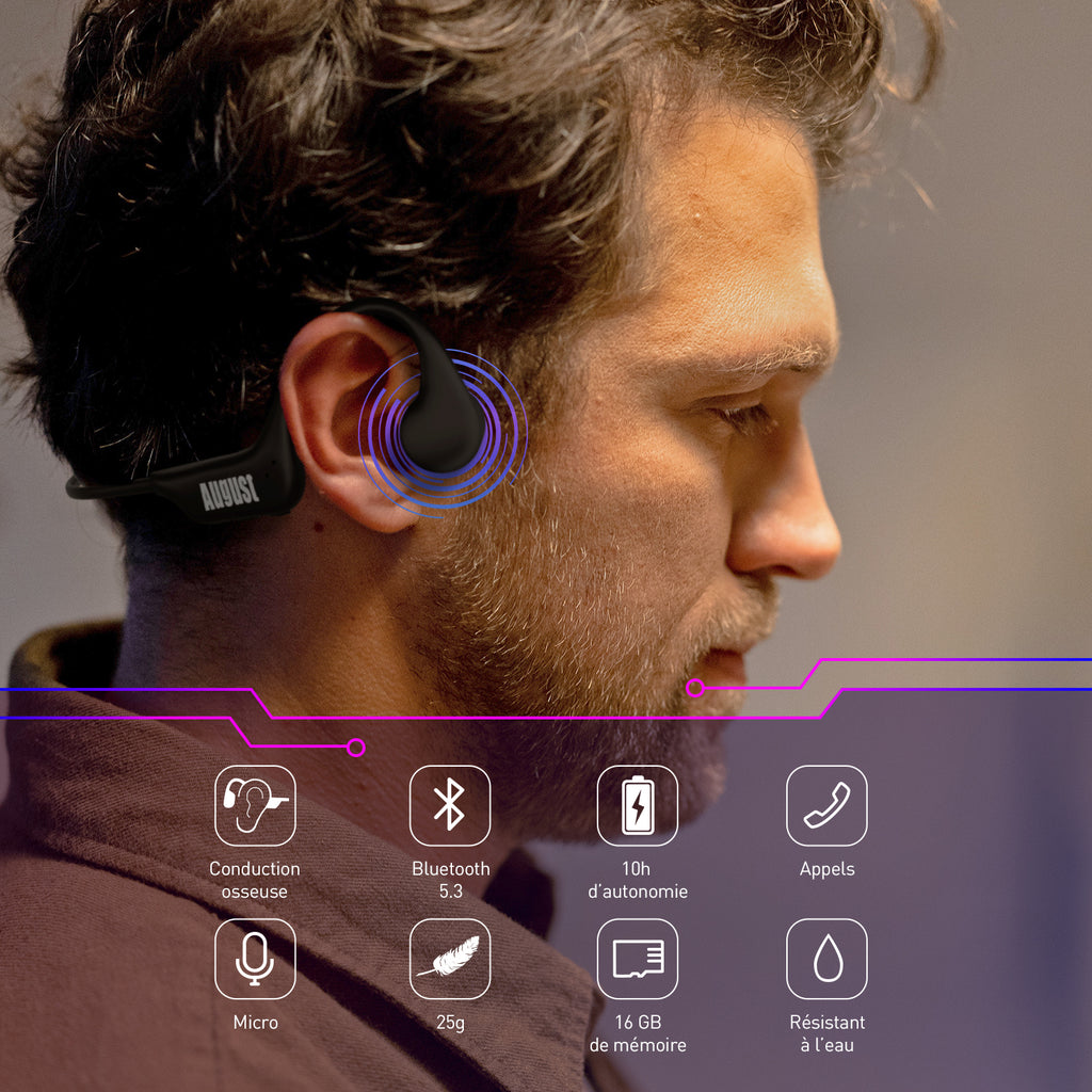 Casque à Conduction Osseuse Avec Lecteur MP3 Intégré Bluetooth 5.3 IP67 August EP400