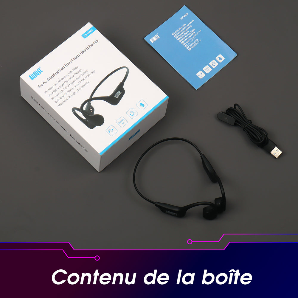 Casque à Conduction Osseuse Avec Lecteur MP3 Intégré Bluetooth 5.3 IP67 August EP400