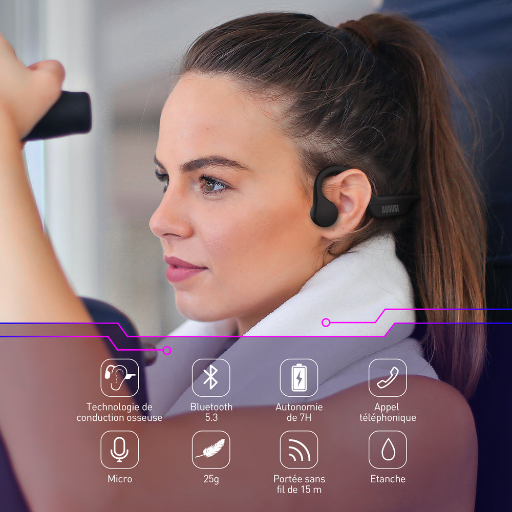Écouteurs de sport sans fil à Conduction osseuse, légers pour la course à pied, le cyclisme et les déplacements domicile-travail August EP410