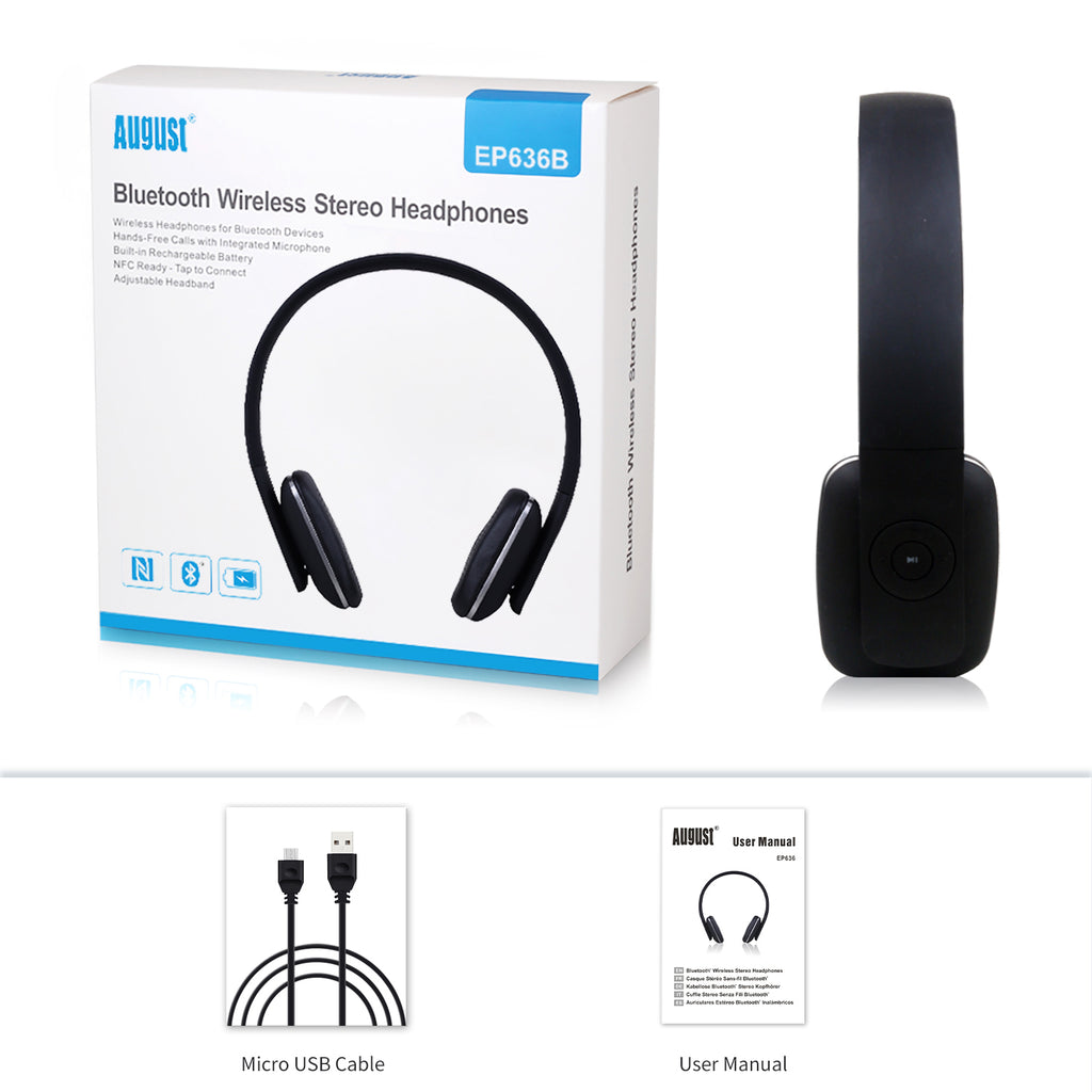 Casque Bluetooth Sans fil NFC sur l'oreille avec Basse supplémentaire August EP636