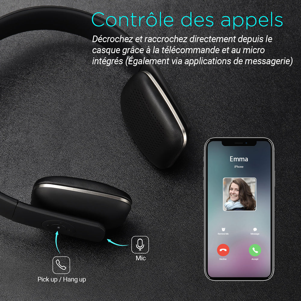 Casque Bluetooth Sans fil NFC sur l'oreille avec Basse supplémentaire August EP636