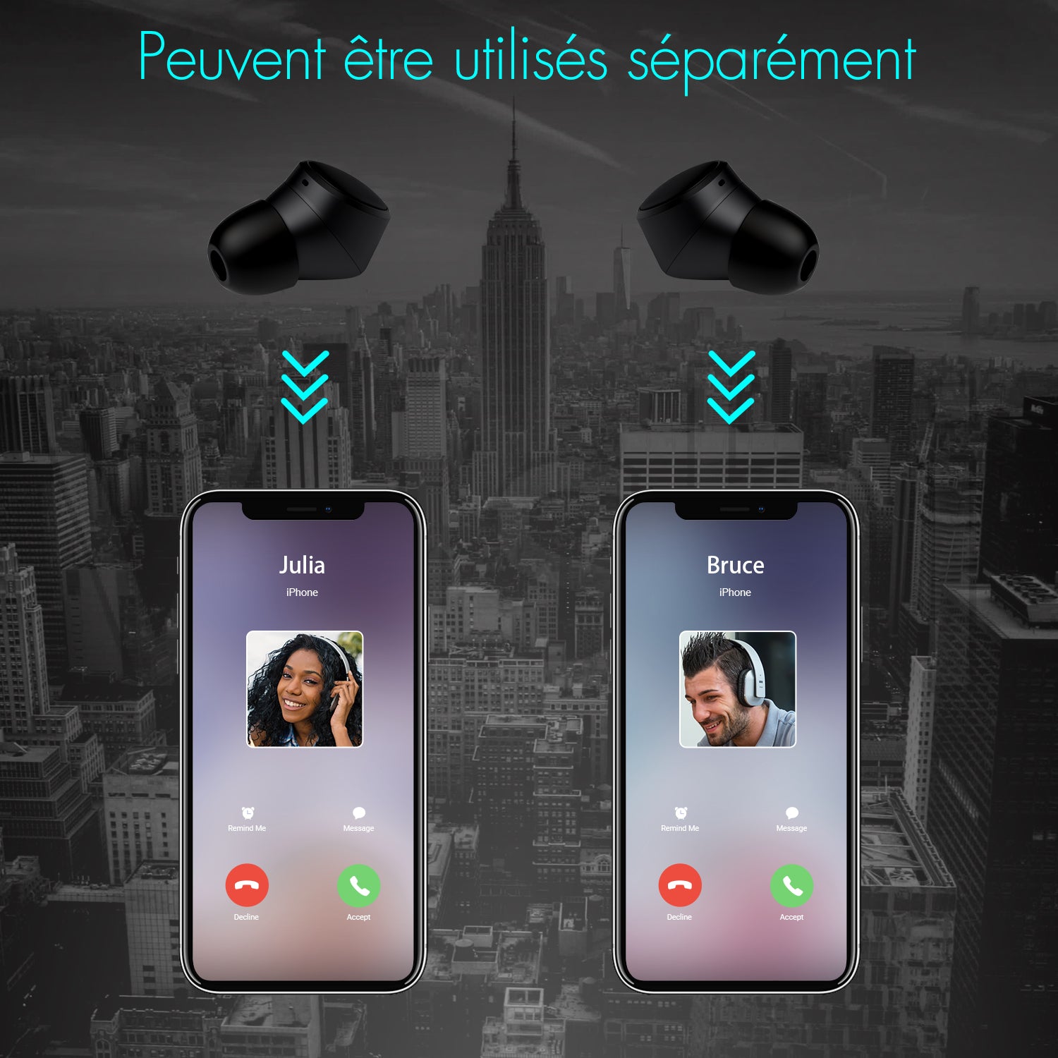 Écouteurs sans fil intra-auriculaires Bluetooth TWS IPX6 étanche réduction du bruit DSP August EP800