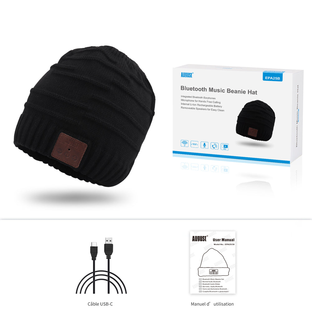 Écouteurs rechargeables sans fil Bluetooth Beanie bonnet avec microphone August EPA25