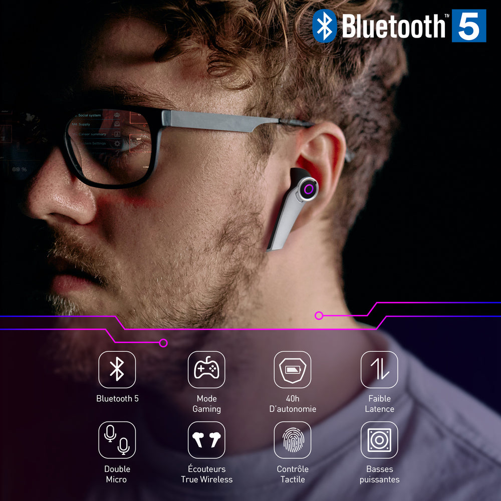 Écouteurs de jeu Bluetooth TWS Étui de voyage à double microphone à faible latence USB-C - EPG500