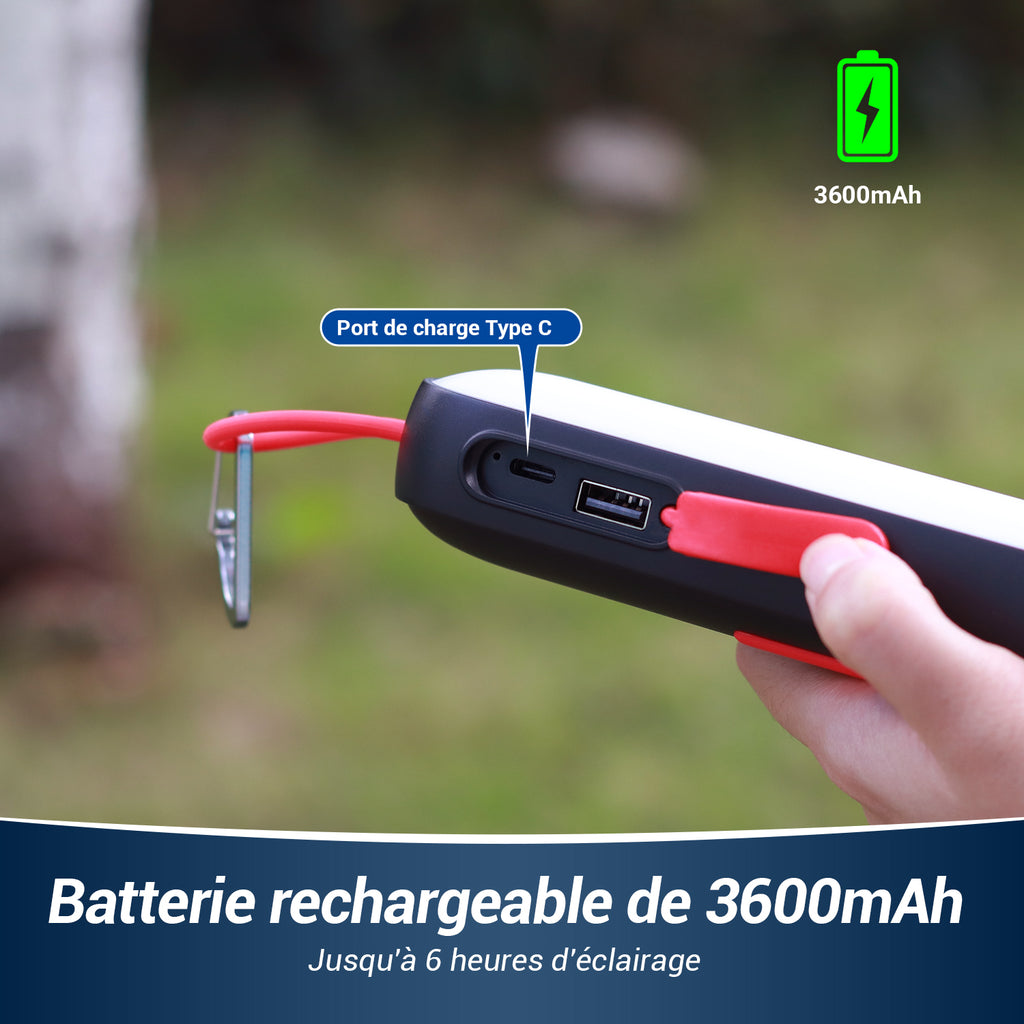 Torche LED rechargeable avec mode SOS lumière rouge et batterie externe de camping | LEC600