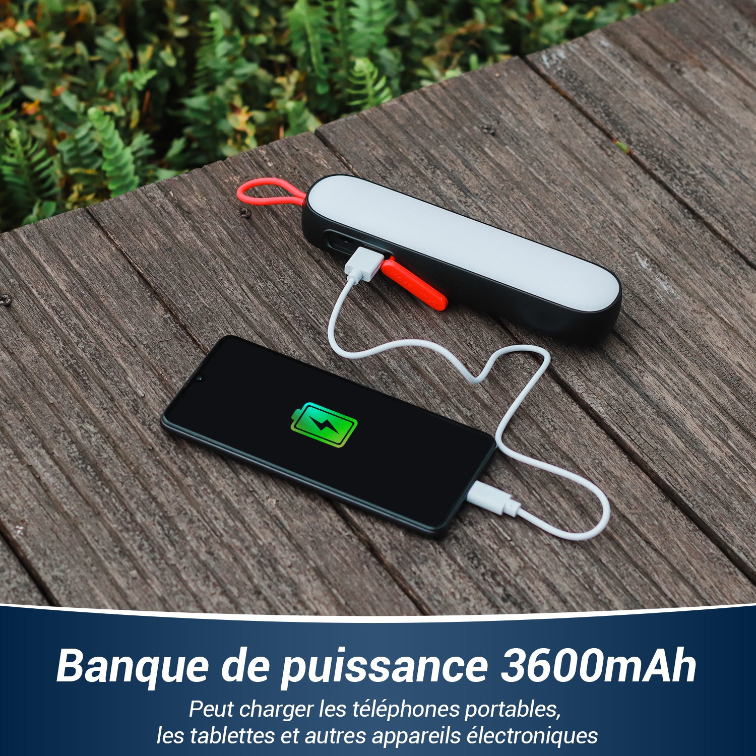 Torche LED rechargeable avec mode SOS lumière rouge et batterie externe de camping | LEC600