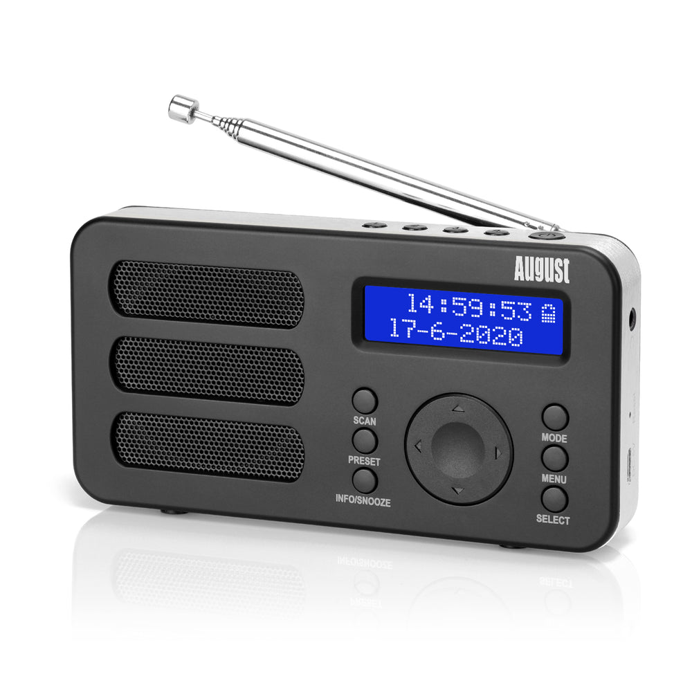 FM DAB+ Radio Portable Réveil Numérique RDS AUX Batterie Rechargeable August MB225