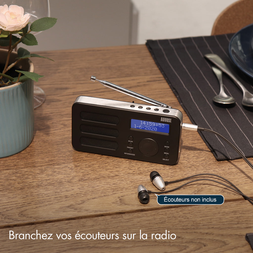 FM DAB+ Radio Portable Réveil Numérique RDS AUX Batterie Rechargeable August MB225