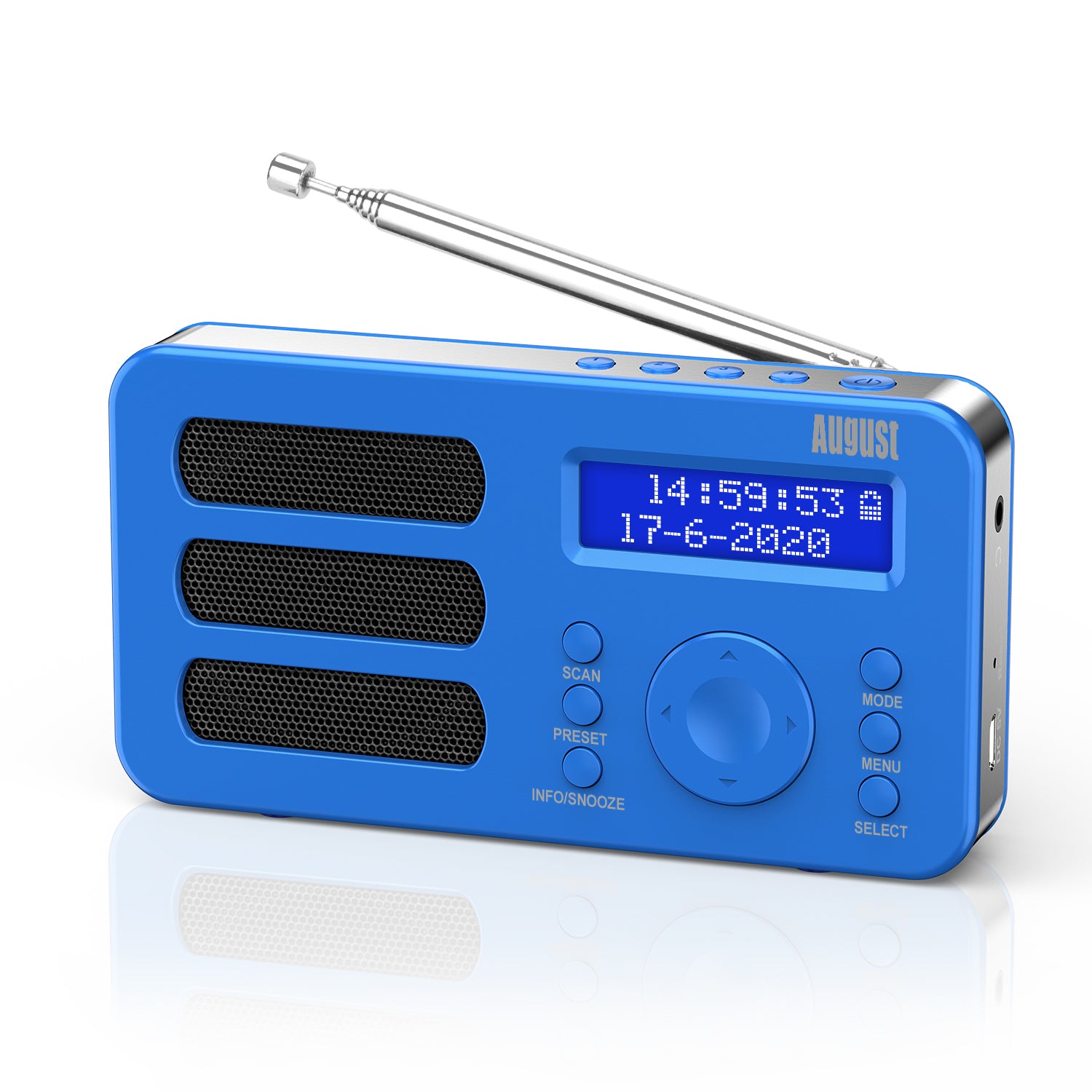 FM DAB+ Radio Portable Réveil Numérique RDS AUX Batterie Rechargeable August MB225