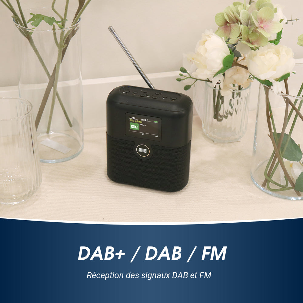 Haut-parleur Bluetooth portable DAB / DAB+ / FM Radio-réveil numérique August MB330