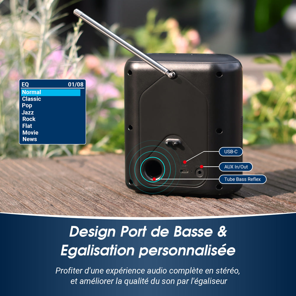 Haut-parleur Bluetooth portable DAB / DAB+ / FM Radio-réveil numérique August MB330