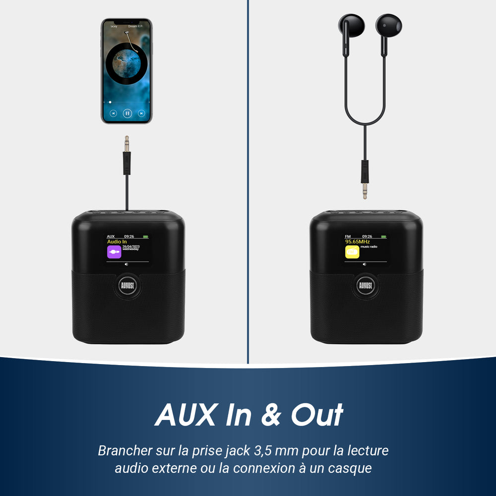 Haut-parleur Bluetooth portable DAB / DAB+ / FM Radio-réveil numérique August MB330