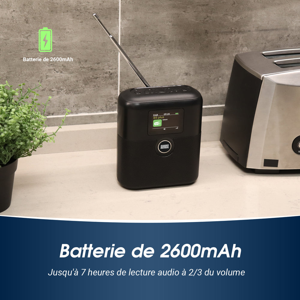 Haut-parleur Bluetooth portable DAB / DAB+ / FM Radio-réveil numérique August MB330