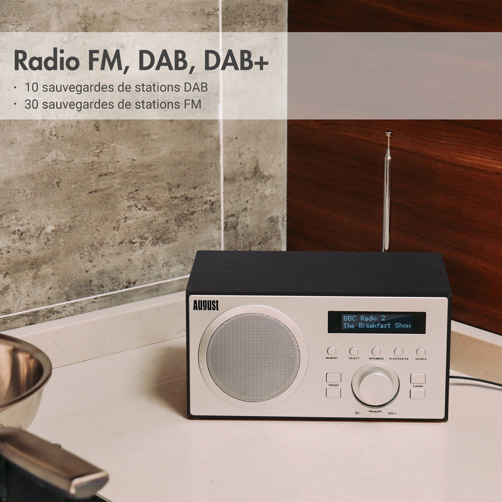 Réveil numérique DAB+ FM double radio haut-parleur Bluetooth August MB420