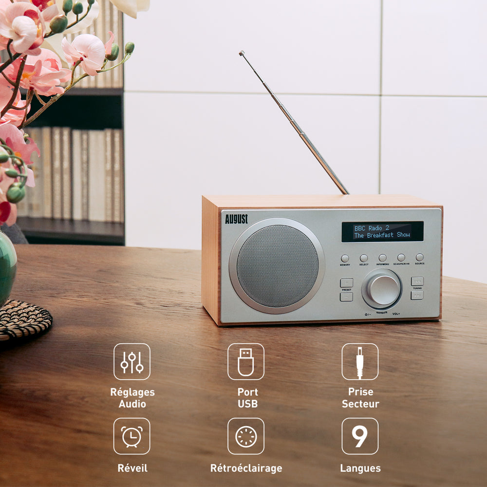 Réveil numérique DAB+ FM double radio haut-parleur Bluetooth August MB420