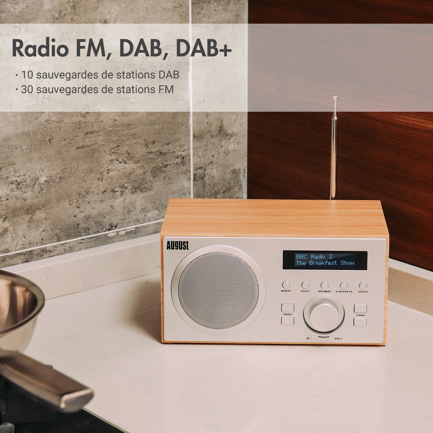 Réveil numérique DAB+ FM double radio Bluetooth August MB420