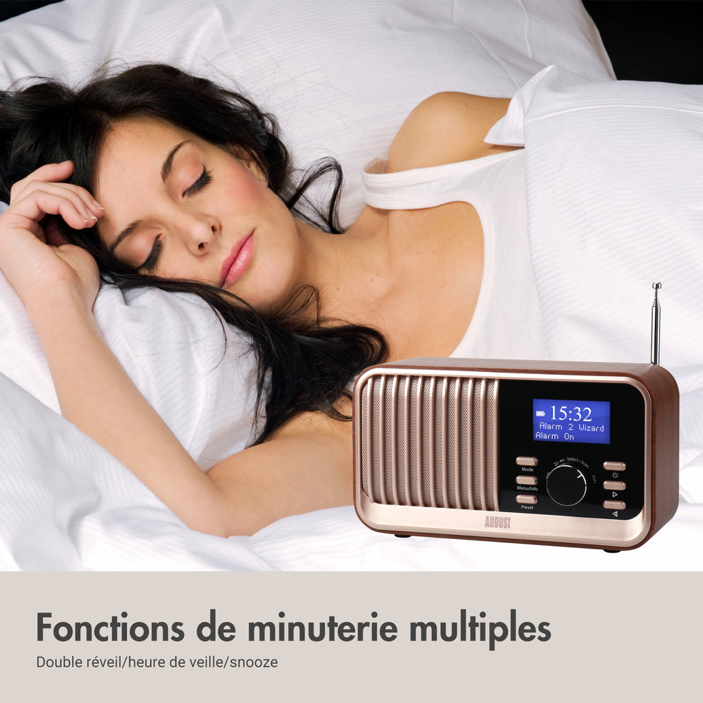 Radio-réveil rétro DAB avec FM, Bluetooth 5.3, USB, entrées carte SD August MB450K