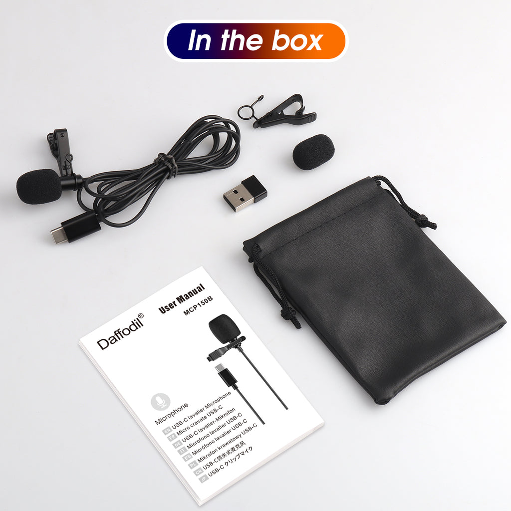 USB C Lavalier Microphone Omnidirectionnel Revers Mic Clip Enregistreur Professionnel Dynamique - MCP150