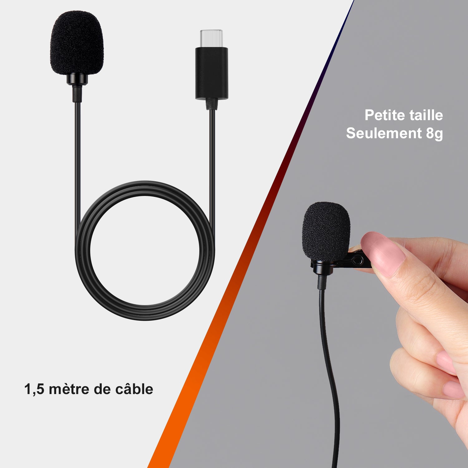 USB C Lavalier Microphone Omnidirectionnel Revers Mic Clip Enregistreur Professionnel Dynamique - MCP150