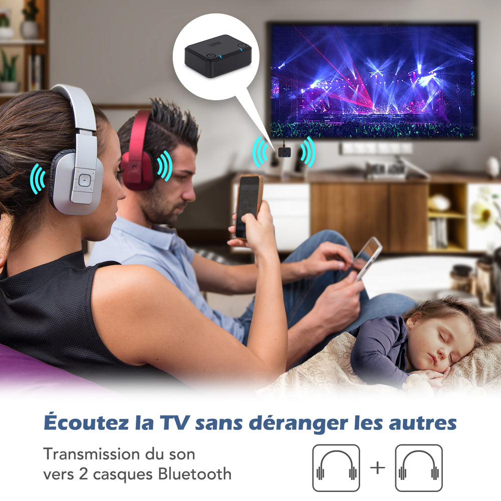 Adaptateur double émetteur audio Bluetooth AptX faible latence HD pour écouteurs casques MR270B-HD