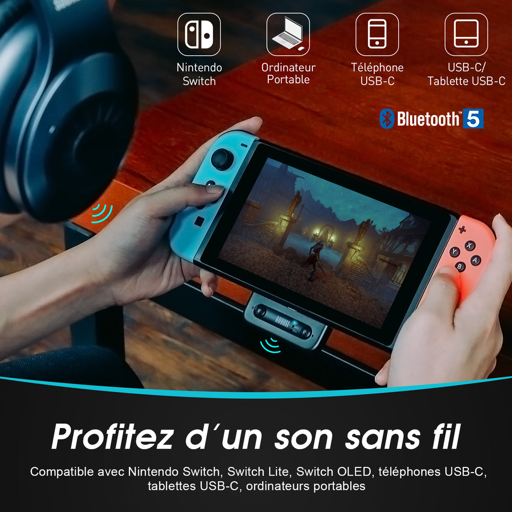 Double émetteur de casque Bluetooth AptX-LL pour Nintendo Switch August MR410