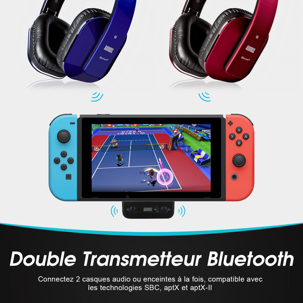 Double émetteur de casque Bluetooth AptX-LL pour Nintendo Switch August MR410