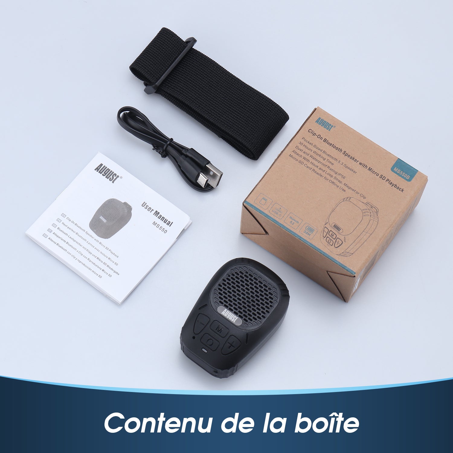 Mini haut-parleur Bluetooth étanche pour le cyclisme, la randonnée et l'extérieur - August MS550
