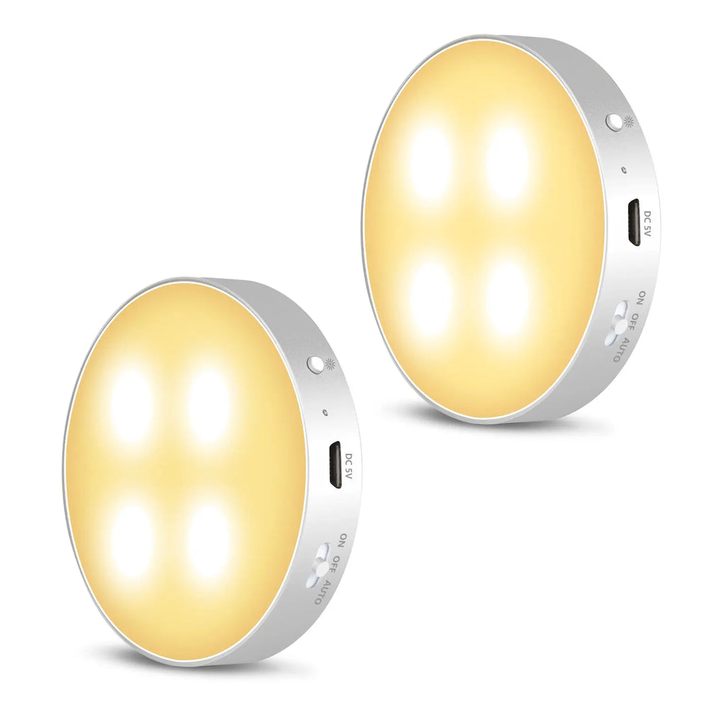 Le détecteur de mouvement magnétique à Lumières LED de Pack double en jaune chaud 300K rechargeable August LEC022