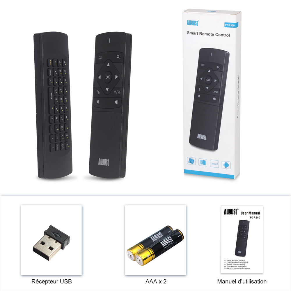 Télécommande clavier Portable USB Souris aérienne , pour PC, ordinateur Portable, Kodi, Raspberry Pi, Chromebook August PCR500: