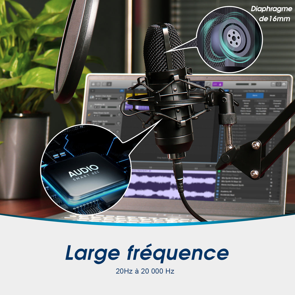 Microphone à condensateur de Studio de jeu USB configuration professionnelle unidirectionnelle August REC100B
