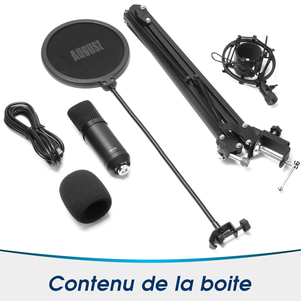 Microphone à condensateur de Studio de jeu USB configuration professionnelle unidirectionnelle August REC100B