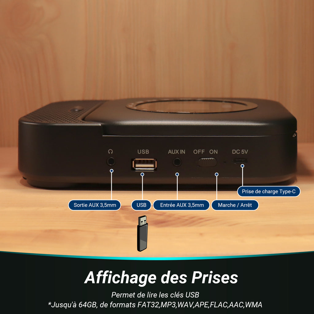Lecteur CD portable avec Bluetooth et haut-parleur MP3 USB SE15